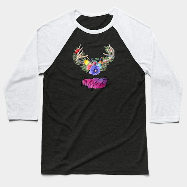 Majestic (Wildflower Antlers) Baseball T-Shirt by NixieNoo